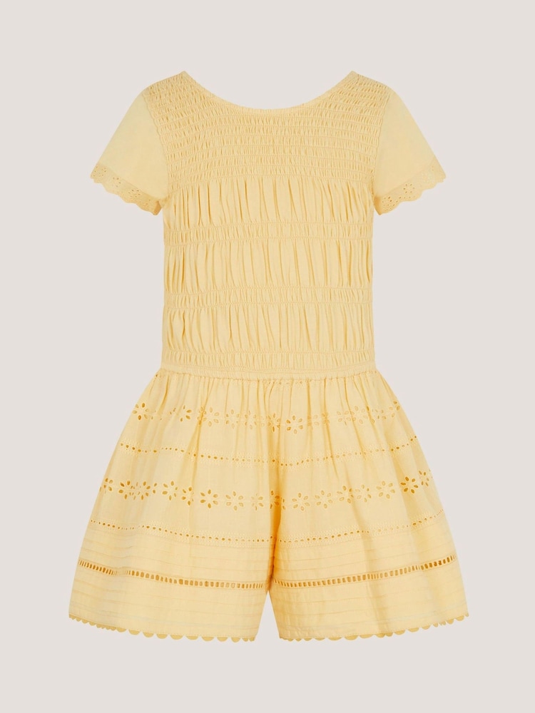 Monsoon Yellow Smocked Broderie Playsuit - Image 1 of 2