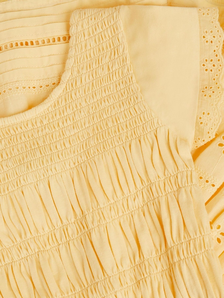 Monsoon Yellow Smocked Broderie Playsuit - Image 2 of 2