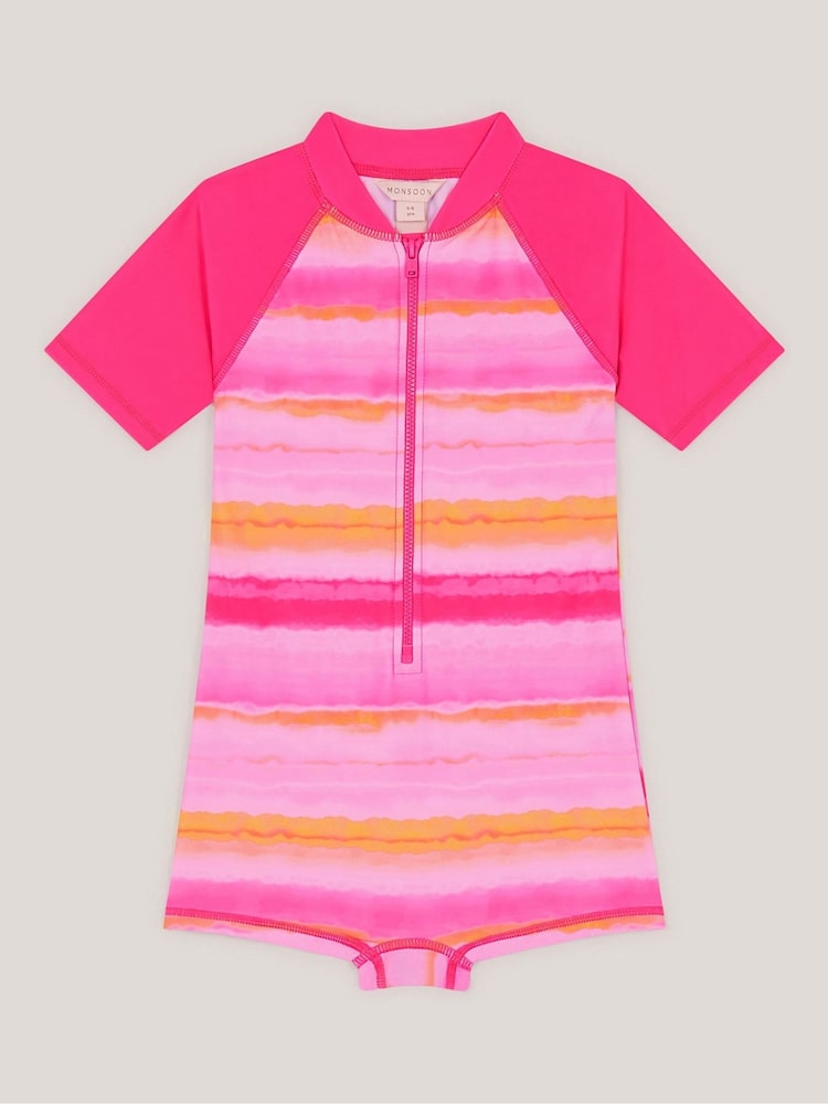Monsoon Pink Tie Dye Upf50+ Short Sleeve Swimsuit - Image 1 of 2 Monsoon Pink Tie Dye Upf50+ Short Sleeve Swimsuit - Image 1 of 2