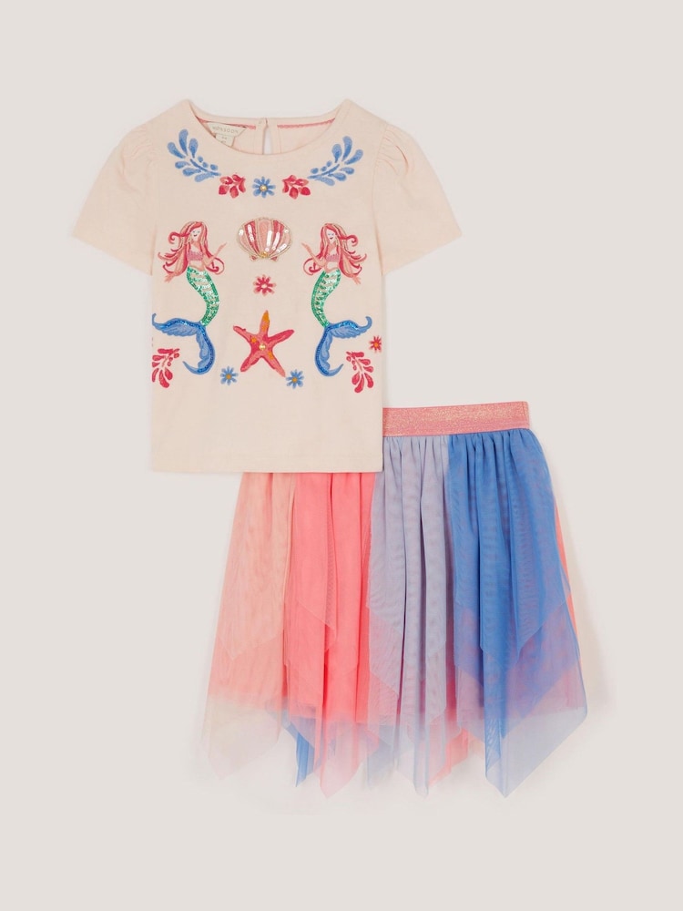 Monsoon Mermaid T-Shirt & Mesh Disco Skirt Set - Imagen 1 de 2