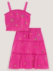 Monsoon Pink Embroidered Floral Top & Skirt Set - Image 1 of 2