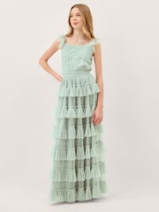 Monsoon Green Faith Tulle Ruffle Prom Dress - Image 1 of 4