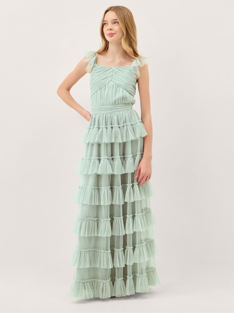 Monsoon Green Faith Tulle Ruffle Prom Dress - Image 1 of 4