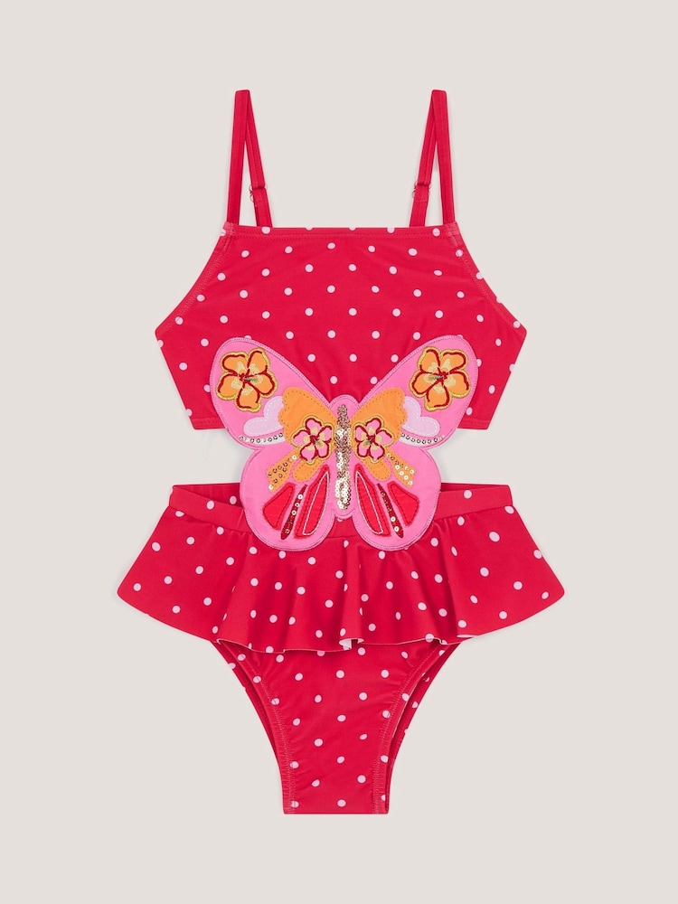 Monsoon Pink Embellished Butterfly Cut Out Swimsuit - Image 1 of 2 Monsoon Pink Embellished Butterfly Cut Out Swimsuit - Image 1 of 2
