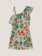 Monsoon Green Tropical Print Asymmetrical Playsuit - Image 1 of 2