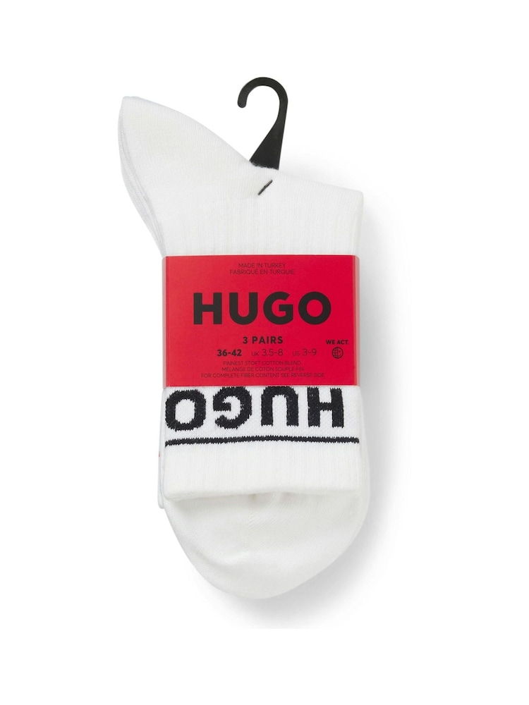 HUGO White Sporty Rib Socks 3 Pack - Image 2 of 3 HUGO White Sporty Rib Socks 3 Pack - Image 2 of 3