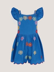 Monsoon Blue Floral Embroidered Scallop Trim Playsuit - Image 1 of 2