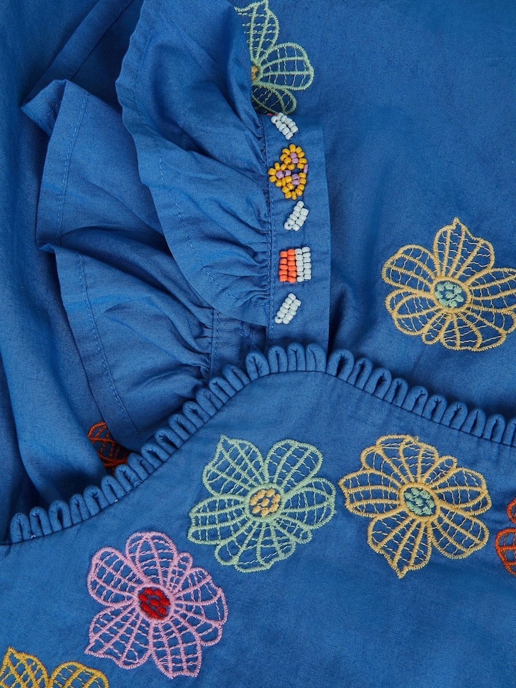 Monsoon Blue Floral Embroidered Scallop Trim Playsuit - Image 2 of 2