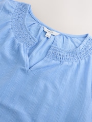 Blue Short Sleeve Notch Neck Shirred Bubblehem Top - Image 8 of 9