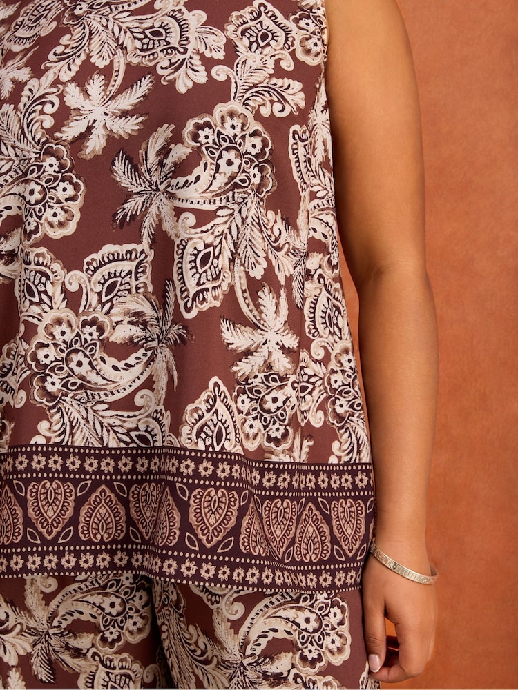 Live Unlimited Brown Floral Print Sleeveless Top - Image 6 of 6 Live Unlimited Brown Floral Print Sleeveless Top - Image 6 of 6
