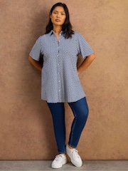 Live Unlimited Blue Petite Geo Print Short Sleeve Jersey Shirt - Image 3 of 4