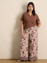 Live Unlimited Brown Floral Drawstring Wide Leg Trousers - Image 1 of 4