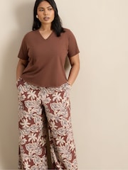 Live Unlimited Brown Floral Drawstring Wide Leg Trousers - Image 4 of 4