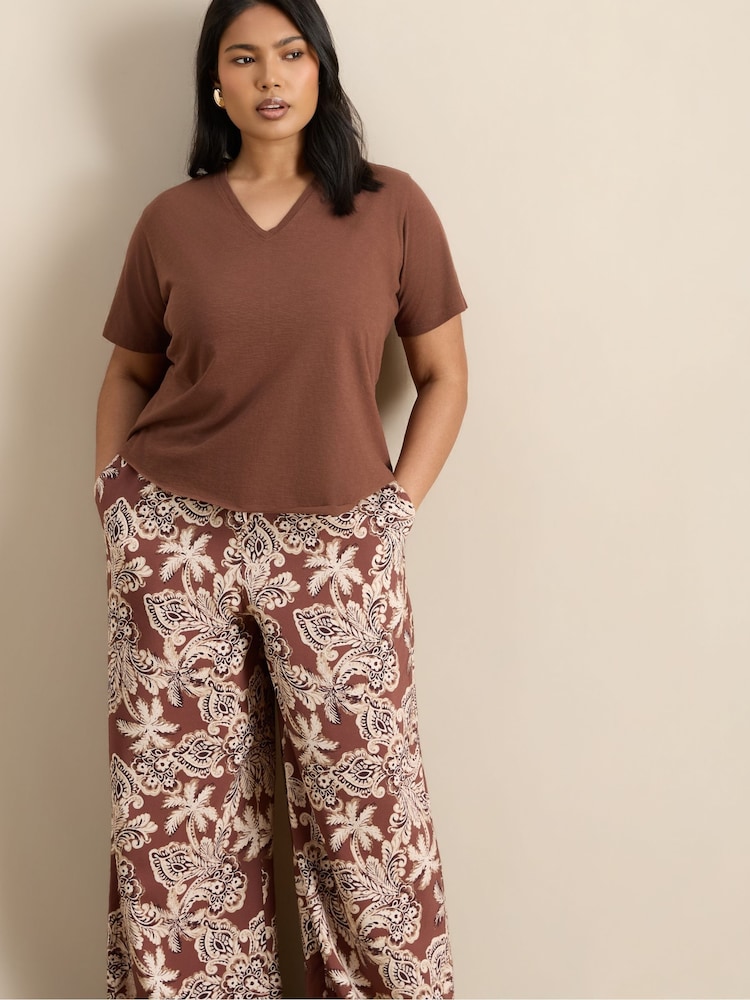 Live Unlimited Brown Floral Drawstring Wide Leg Trousers - Image 4 of 4 Live Unlimited Brown Floral Drawstring Wide Leg Trousers - Image 4 of 4
