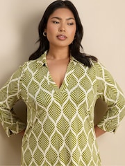Live Unlimited Green Print Nehru Collar Short Sleeve Jersey Top - Image 1 of 1