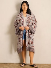 Live Unlimited Brown Floral Printed Kimono - Image 2 of 4