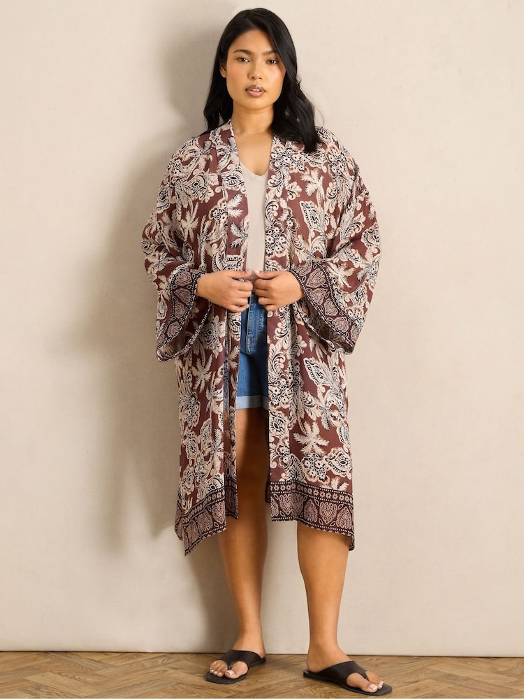 Live Unlimited Brown Floral Printed Kimono - Image 2 of 4 Live Unlimited Brown Floral Printed Kimono - Image 2 of 4