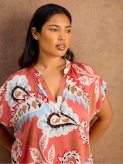 Live Unlimited Pink Petite Paisley Print Short Sleeve Top - Image 5 of 6