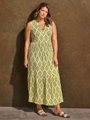 Live Unlimited Green Print Nehru Collar Tiered Maxi Dress - Image 3 of 5