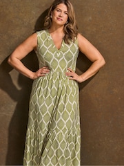 Live Unlimited Green Print Nehru Collar Tiered Maxi Dress - Image 5 of 5