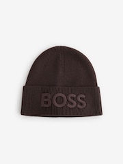 BOSS Brown Logo Knit Beanie - Image 1 of 1
