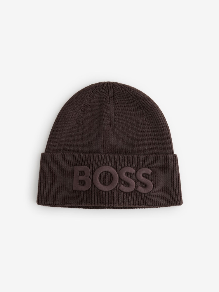BOSS Brown Logo Knit Beanie - Image 1 of 1 BOSS Brown Logo Knit Beanie - Image 1 of 1