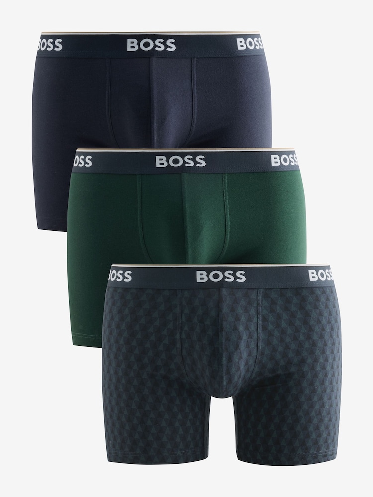 BOSS Blue/Green Power Logo Hipster Boxers 3 Pack - Image 1 of 4