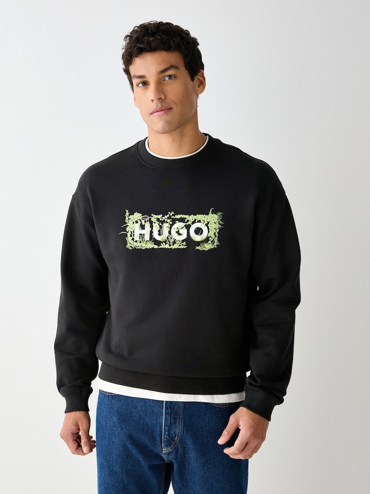 HUGO Black Logo Crew Neck Sweat Top - Image 1 of 4 HUGO Black Logo Crew Neck Sweat Top - Image 1 of 4