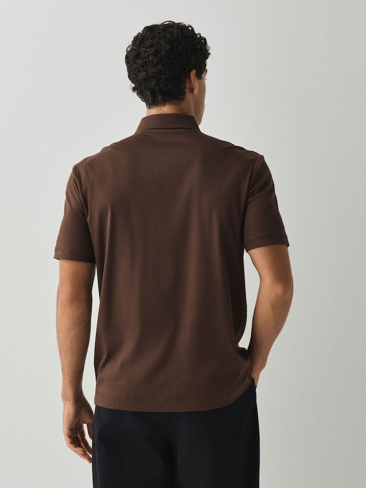 BOSS Brown Parris Badge Logo Polo Shirt - Image 2 of 5