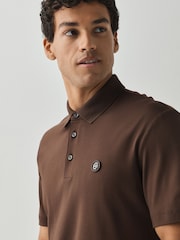 BOSS Brown Parris Badge Logo Polo Shirt - Image 3 of 5