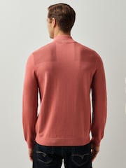 BOSS Coral Pink Momentum Quarter Zip Knitted Jumper - Image 2 of 4