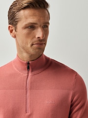 BOSS Coral Pink Momentum Quarter Zip Knitted Jumper - Image 3 of 4