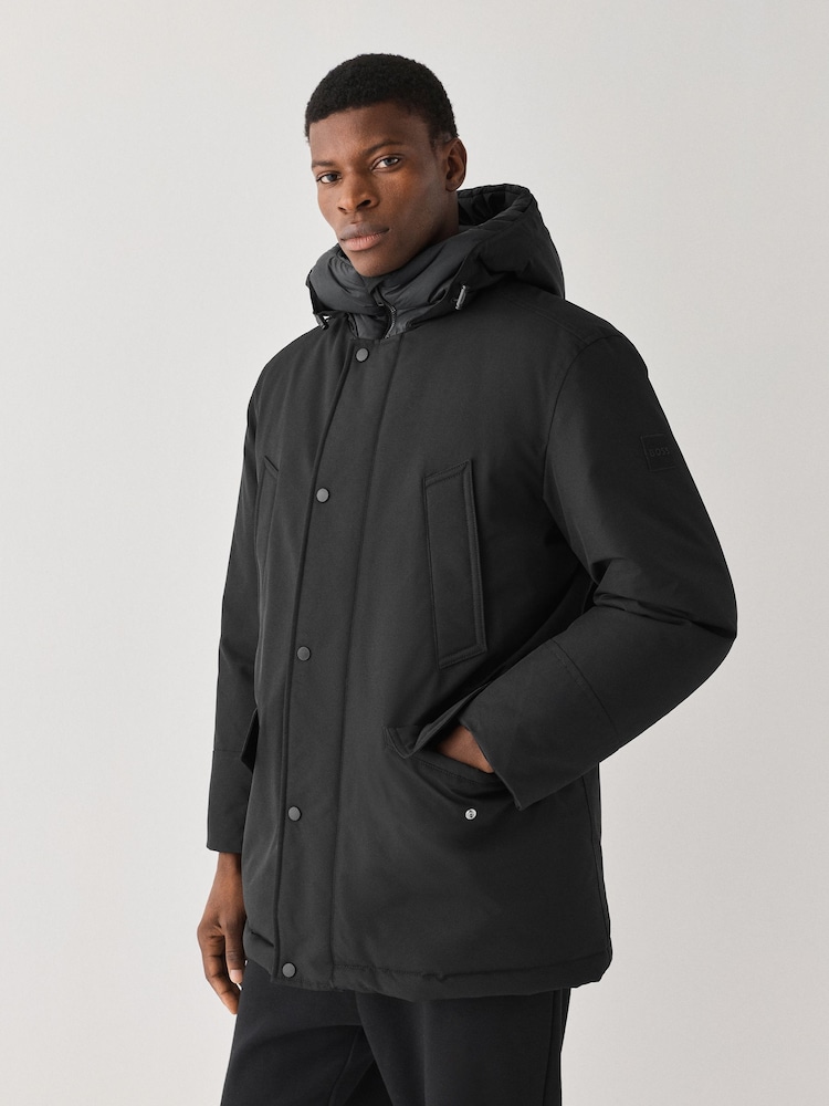 BOSS Black Mid Length Hooded Jacket - Image 1 of 5 BOSS Black Mid Length Hooded Jacket - Image 1 of 5