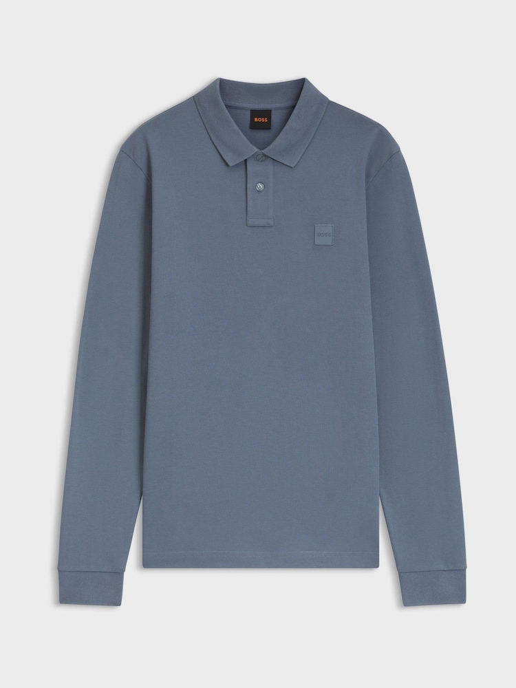 BOSS Blue Passerby Box Logo Long Sleeve Polo Shirt - Image 1 of 1 BOSS Blue Passerby Box Logo Long Sleeve Polo Shirt - Image 1 of 1