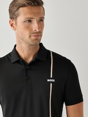 Negru - BOSS Logo Stripe Detail Tech Golf Polo Shirt - Imaginea 3 din 5