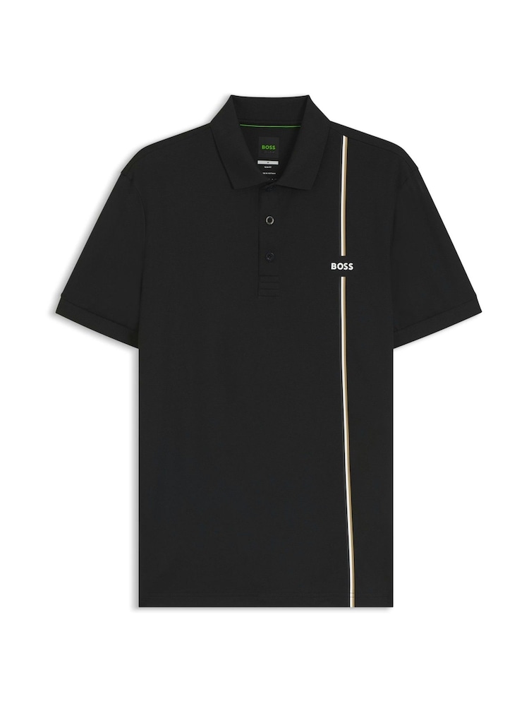Negru - BOSS Logo Stripe Detail Tech Golf Polo Shirt - Imaginea 5 din 5