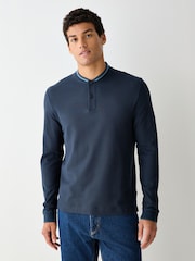 BOSS Blue Plyer Henley Long Sleeve T-Shirt - Image 1 of 5