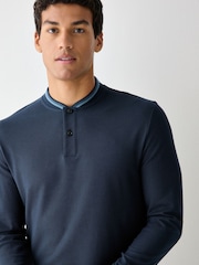 BOSS Blue Plyer Henley Long Sleeve T-Shirt - Image 3 of 5