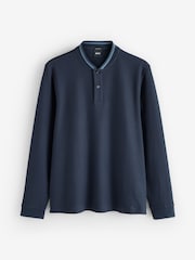 BOSS Blue Plyer Henley Long Sleeve T-Shirt - Image 5 of 5