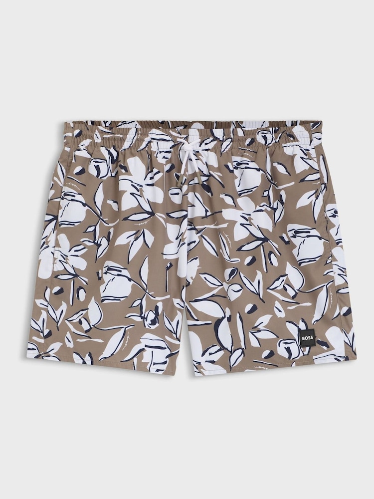 BOSS Brown Piranha Printed Swim Shorts - Image 1 of 1 BOSS Brown Piranha Printed Swim Shorts - Image 1 of 1
