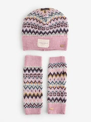 Laura Ashley Pink Fairisle Knitted Beanie and Handwarmer Set - Image 1 of 3