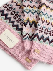 Laura Ashley Pink Fairisle Knitted Beanie and Handwarmer Set - Image 2 of 3