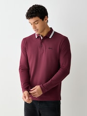 Roz - BOSS Regular Fit Plisy Tipped Collar Polo Shirt - Imaginea 1 din 4
