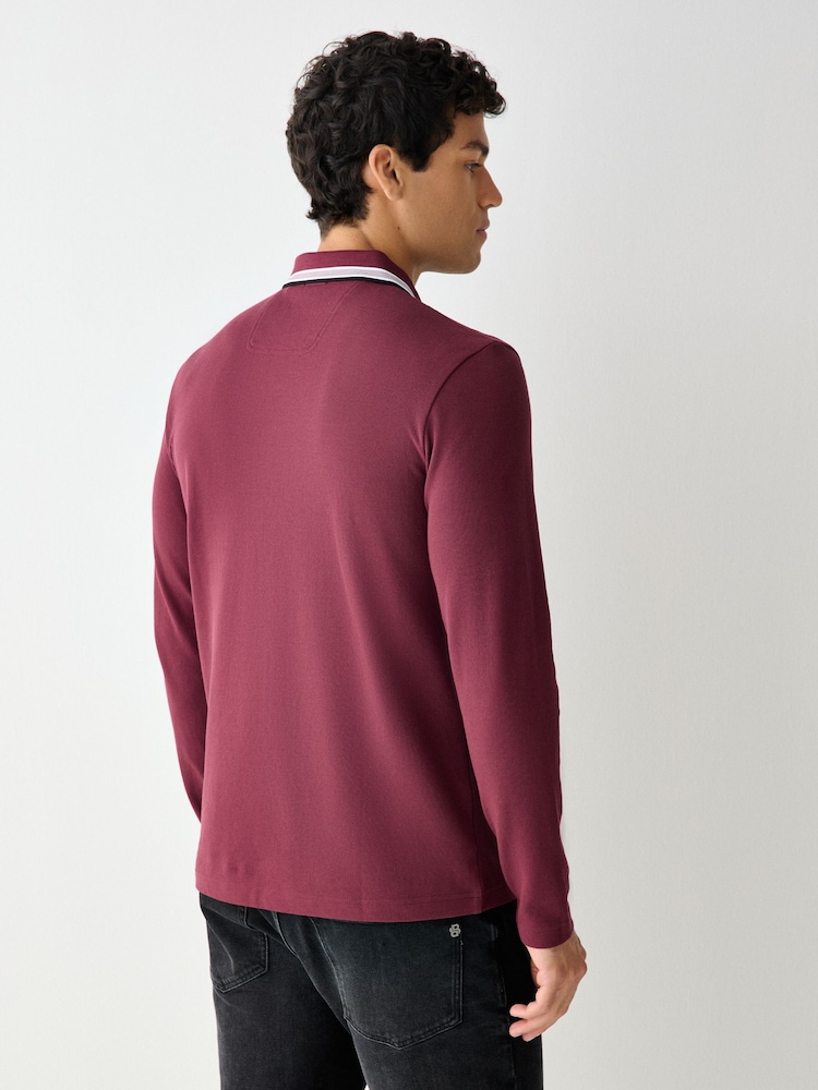 Roz - BOSS Regular Fit Plisy Tipped Collar Polo Shirt - Imaginea 2 din 4