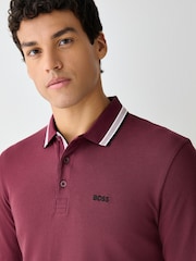 Roz - BOSS Regular Fit Plisy Tipped Collar Polo Shirt - Imaginea 3 din 4