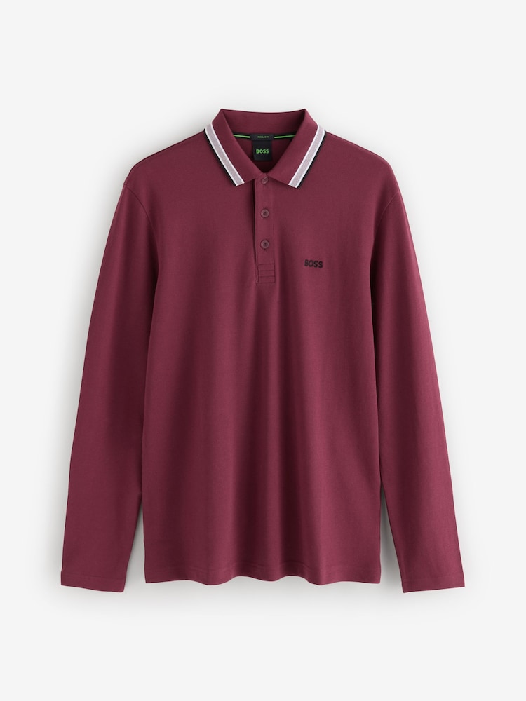 Roz - BOSS Regular Fit Plisy Tipped Collar Polo Shirt - Imaginea 4 din 4