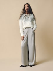 Laura Ashley Cream/Grey Fairisle Crew Neck Knit Jumper Containing Wool - Image 2 of 8