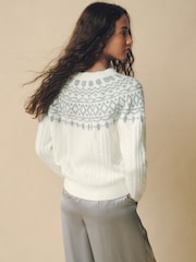 Laura Ashley Cream/Grey Fairisle Crew Neck Knit Jumper Containing Wool - Image 3 of 8