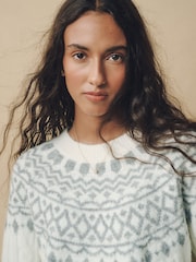 Laura Ashley Cream/Grey Fairisle Crew Neck Knit Jumper Containing Wool - Image 4 of 8