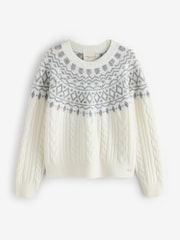 Laura Ashley Cream/Grey Fairisle Crew Neck Knit Jumper Containing Wool - Image 5 of 8